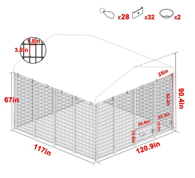 Outdoor Dog Kennel Fence with Rotating Feeding Door