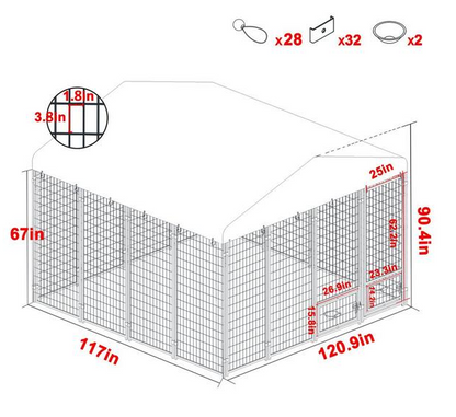Outdoor Dog Kennel Fence with Rotating Feeding Door
