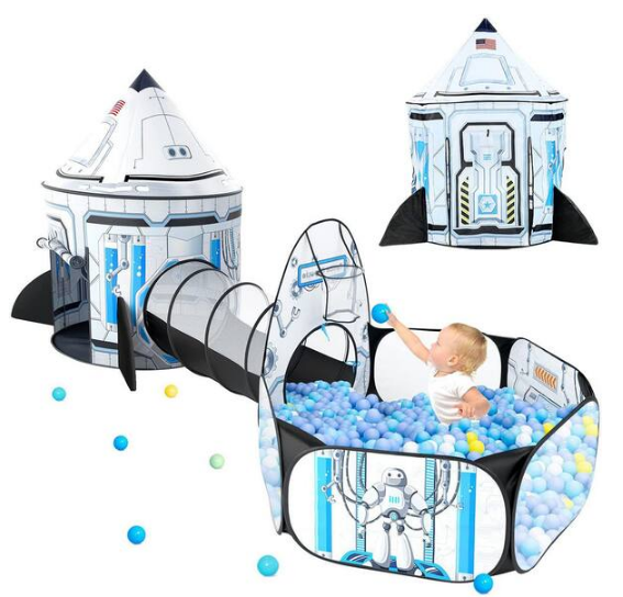 Indoor/Outdoor Playhouse with Play Tunnel and Ball Pit