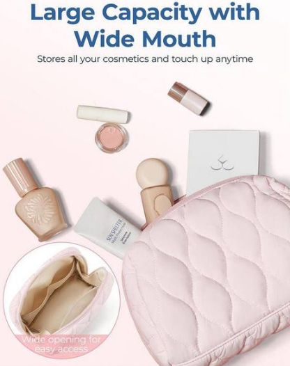 Pink Puffy Padded Travel Cosmetic Toiletry Bag