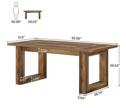 Brown Wood 63 in. Sled Rectangle Dining Table