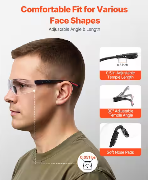 Anti-Fog and Scratch-Resistant Clear Lens Safety Goggles