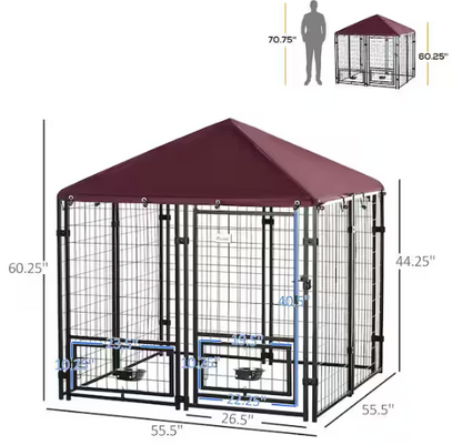 0.0005-Acre Black Steel In-Ground Dog Fence Dog Kennel House