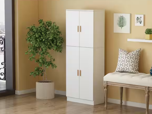 White Wooden 23.3 in. W x 61.2 in. H Storage Cabinet