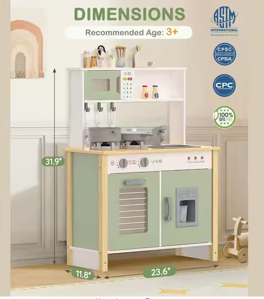 Wooden Play Kitchen Set with Lights and Sounds