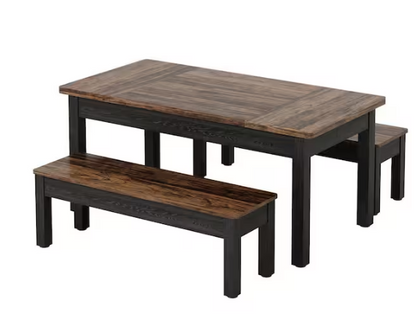 3-Piece Rectangle Dark Brown Wood Top Dining Table Set