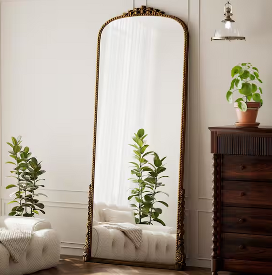 Antique Gold Carved Arched PU Frame Full Length Floor Mirror