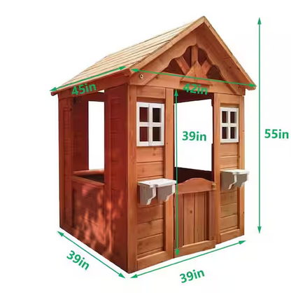 Wooden Kids Playhouse with 2-Windows and Flowerpot Holder