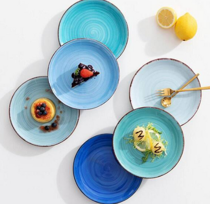 Bonita Multi-Blue Stoneware Dessert Plate Set
