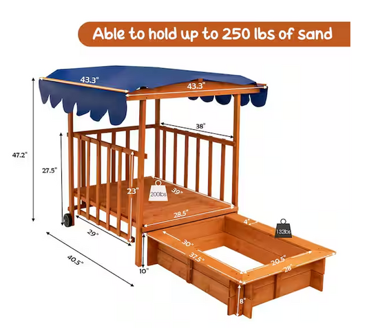 Wooden Rectangle Retractable Sandbox with Cover