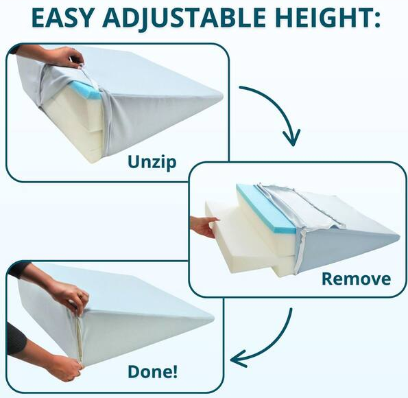 Adjustable Memory Foam Wedge Pillow with Zip-Off Washable Cover