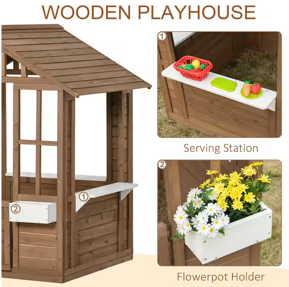 Outdoor Playhouse for Kids Wooden Cottage
