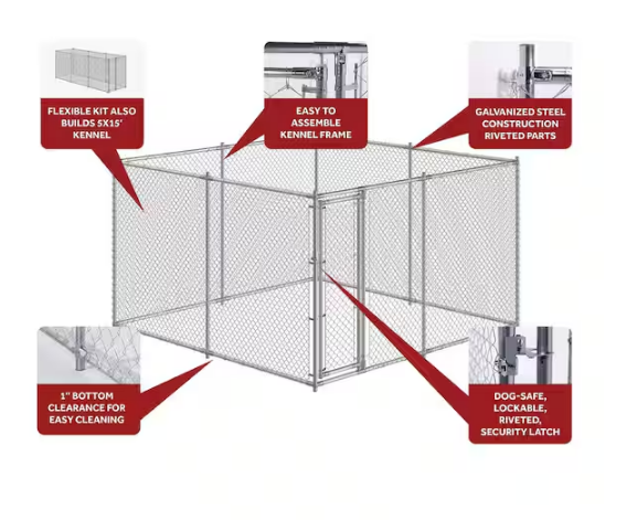 Two-in-One Galvanized Chain Link Kennel Fence Panel Kit