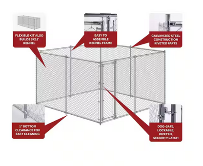 Two-in-One Galvanized Chain Link Kennel Fence Panel Kit