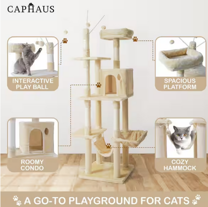Multi-Level Cat Activity Tree with Scratching Posts, Basket, Cave Condo