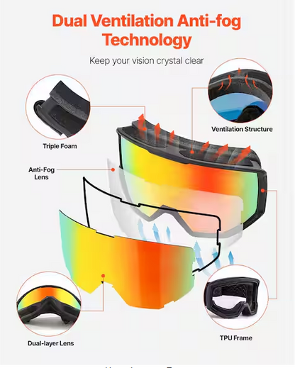 Cylindrical Orange Revo Lens OTG Anti-Fog Snow Goggles