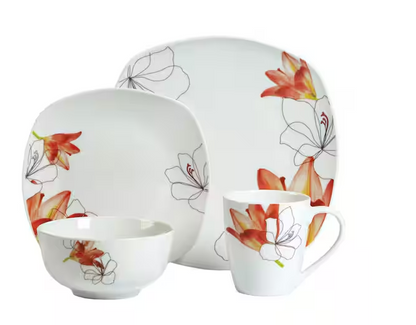 16-Piece Casual White with Pattern Ceramic Dinnerware Set