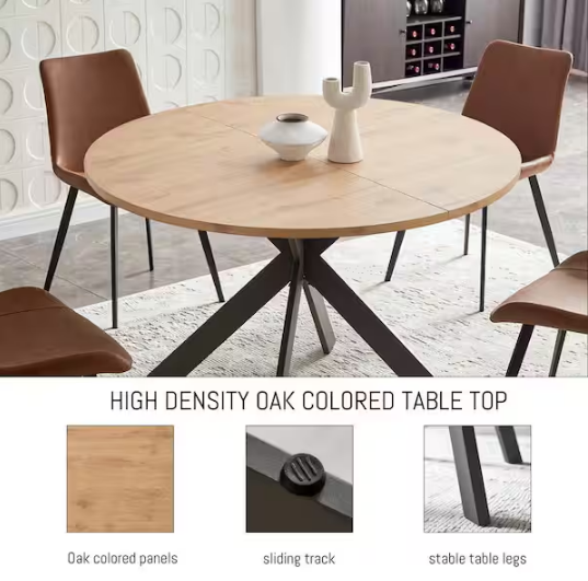 5-Piece (Set of 4) Brown Chairs and Round MDF Dining Table Set