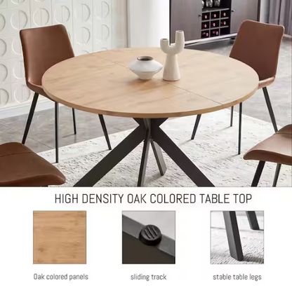 5-Piece (Set of 4) Brown Chairs and Round MDF Dining Table Set