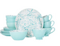 16-Piece Casual Aqua Stoneware Dinnerware Set
