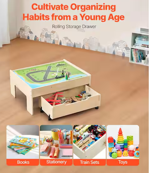 Train Table, 100 Multicolor Pieces Wooden Kids Activity Table