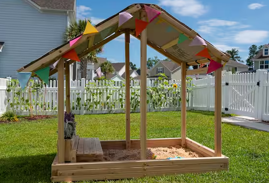 Outdoor Wooden Sandbox Playhouse