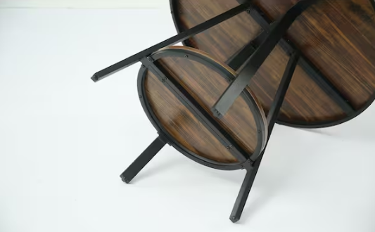 35 in. Round Brown Black Wood Storage Shelves Dining Table