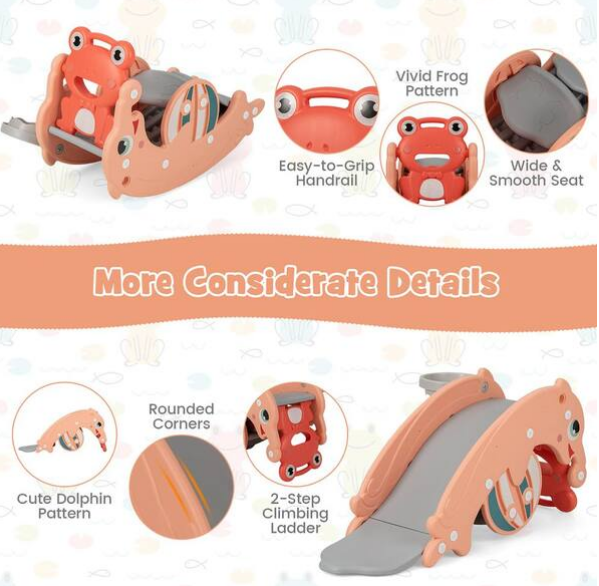 3-in-1 Kids Slide Rocking Horse Set