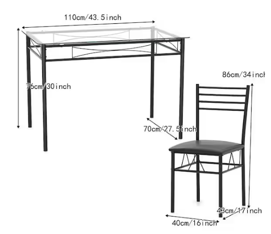 5-PCS Black Dining Table Set, Space-Saving Modern Rectangle Kitchen Table