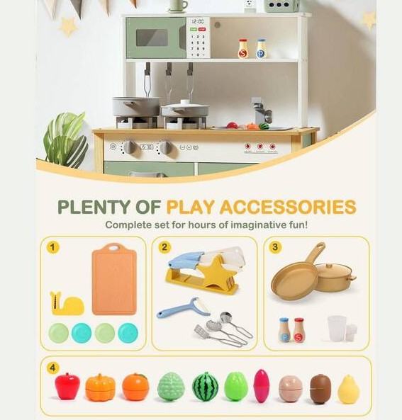Wooden Play Kitchen Set with Lights and Sounds