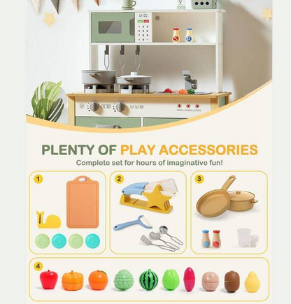 Wooden Play Kitchen Set with Lights and Sounds