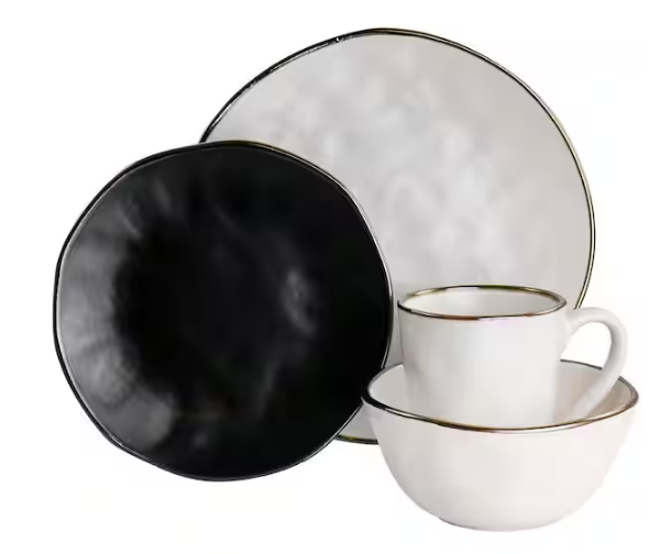 16-Piece Stoneware Dinnerware Set in Assorted Matte with Gold Rim