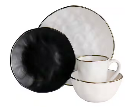 16-Piece Stoneware Dinnerware Set in Assorted Matte with Gold Rim