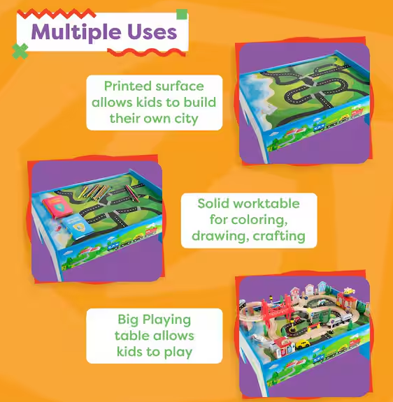 32 in. L Multi-Colored Wooden Train Set and Table