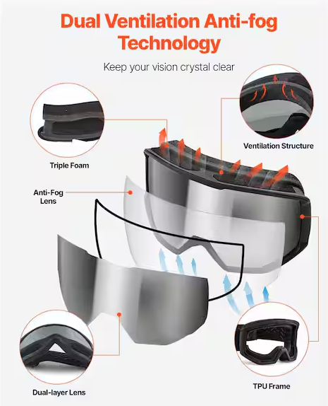 Silver Mirror Lens OTG Anti-Fog Snow Goggles