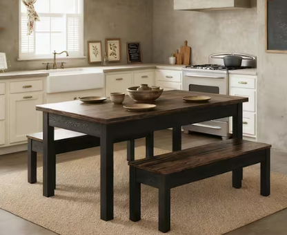 3-Piece Rectangle Dark Brown Wood Top Dining Table Set