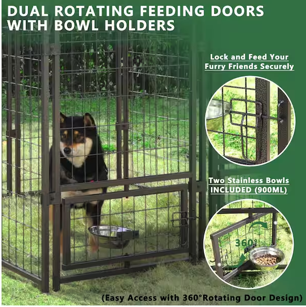 Dog Kennel Outdoor Dog Enclosure with Rotating Feeding Door