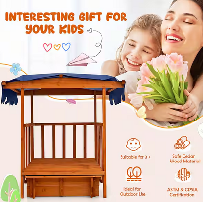 Wooden Rectangle Retractable Sandbox with Cover