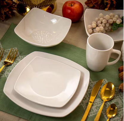 16-Piece Hayes White Square Porcelain Dinnerware Set