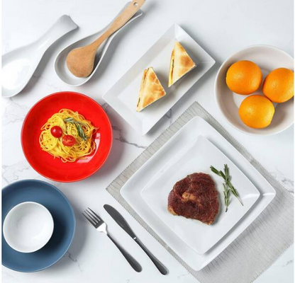 White Porcelain Square Dinner Plates, 8.4 in.
