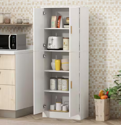 White Wooden 23.3 in. W x 61.2 in. H Storage Cabinet