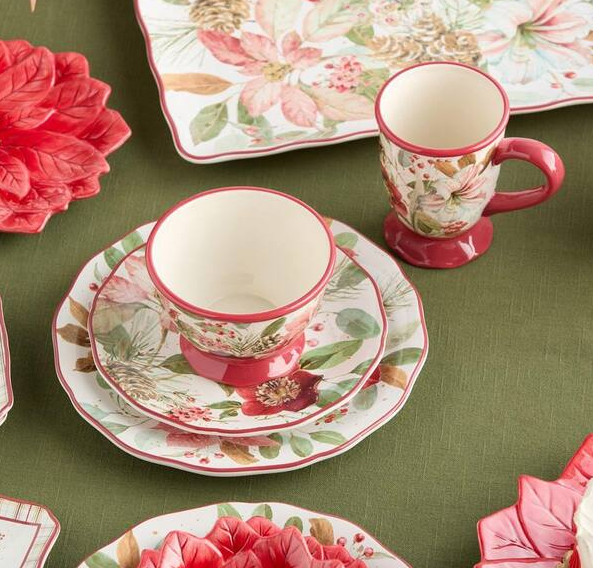 Winter Blooms 18 oz. Assorted Colors Ceramic Mugs (Set of 4)