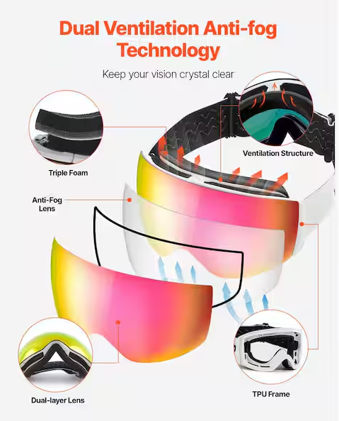 Pink Revo Coating, OTG Anti-Fog Snow Goggles