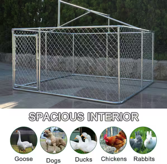 Silver Galvanized Outdoor Heavy-Duty Dog Kennel Dog Pens