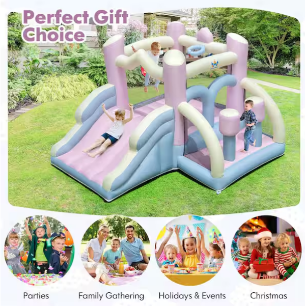 Macron Pastel Bounce House with Slide Basketball Hoop