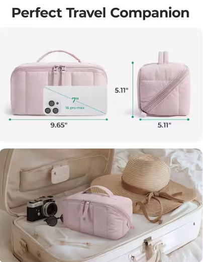Pink Quilted Travel Makeup Toiletry Bag