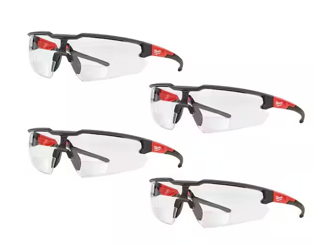+1.50 Bifocal Safety Glasses Magnified Anti-Scratch Lenses (4-Pack)
