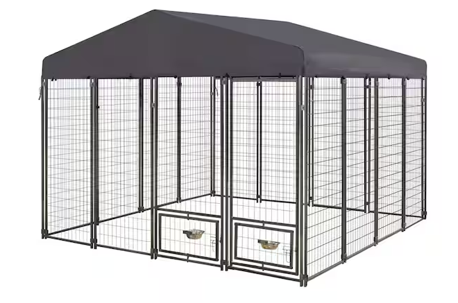 Outdoor Dog Kennel Fence with Rotating Feeding Door