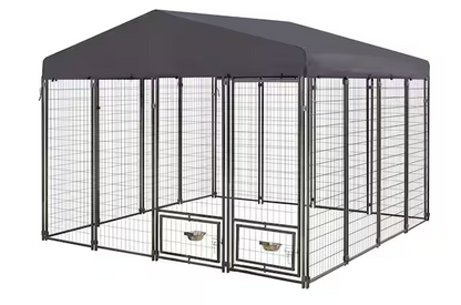 Outdoor Dog Kennel Fence with Rotating Feeding Door