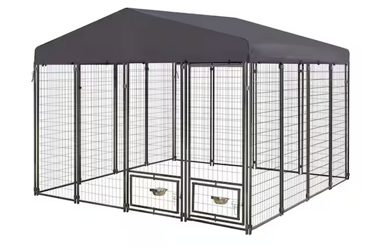 Outdoor Dog Kennel Fence with Rotating Feeding Door